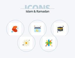 Islam und Ramadan Flat Icon Pack 5 Icon Design. Kaaba. Mond. Essen. Muslim. Kalender vektor