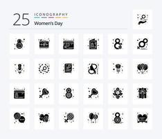Womens Day 25 Solid Glyph Icon Pack inklusive Einladung. Tag. Liebe. Karte. Frauen vektor