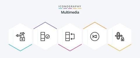 Multimedia-Symbolpaket mit 25 Zeilen, einschließlich . sperren. Tisch. Tor. Multimedia vektor