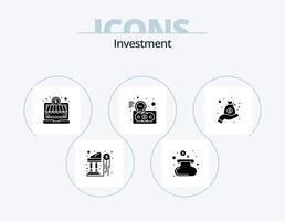 investering glyf ikon packa 5 ikon design. väska. investering. investering. kontanter. pengar vektor