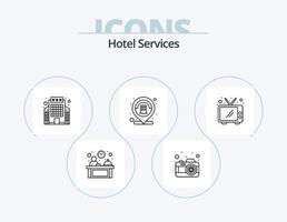 hotell tjänster linje ikon packa 5 ikon design. skrivbord. bagage. upptagen. hotell service. galge vektor
