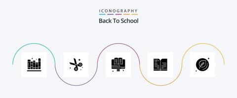 Back to School Glyph 5 Icon Pack inklusive Schule. Ausbildung. online. Notiz. Buch vektor