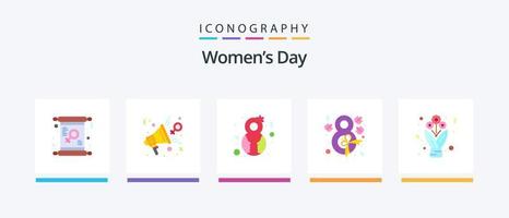 Womens Day Flat 5 Icon Pack inklusive Band. Blume. Präsentation. acht. Genre. kreatives Symboldesign vektor