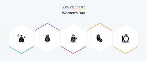 kvinnor dag 25 glyf ikon packa Inklusive kvinnors. varm. kärlek. te. dag vektor