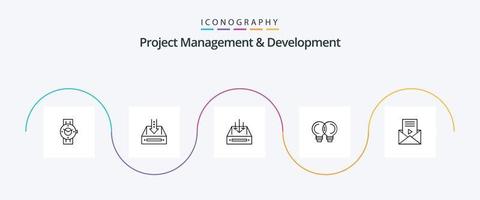 Projektmanagement und Entwicklungslinie 5 Icon Pack inklusive Paket. Container. dokumentieren. Kasten. Posteingang vektor