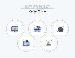 Cyber-Kriminalität flach Icon Pack 5 Icon Design. Karte. ATM Karte. Licht. Sicherheit. Monitor vektor