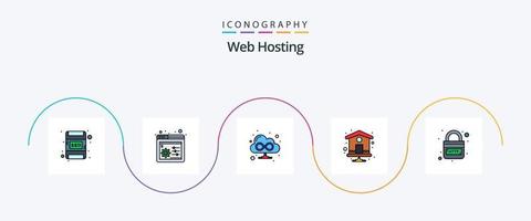 Webhosting-Linie gefülltes flaches 5-Icon-Paket einschließlich Sicherheit. Internet. Netz. http. vektor