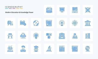 25 moderne Bildung und Wissen Power Blue Icon Pack vektor