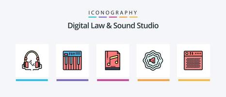 digitales Gesetz und Tonstudio-Linie gefülltes 5-Icon-Paket einschließlich Druck. Hertz. Spieler. Frequenz. Bildschirm. kreatives Symboldesign vektor