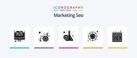 Marketing SEO Glyph 5 Icon Pack inklusive online. Netzwerk. Behinderung. Internet. Einstellungen. kreatives Symboldesign vektor