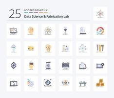 Data Science and Fabrication Lab 25 Flachfarben-Icon-Pack inklusive Fertigung. Schneiden. Taste. Wissenschaft. Information vektor