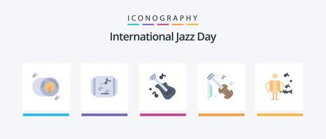 International Jazz Day Flat 5 Icon Pack inklusive . Musik. Instrument. Künstler. Musik. kreatives Symboldesign vektor