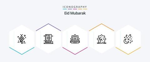 Eid Mubarak 25 Zeilen Icon Pack inklusive Stern. Mond. Muslim. Dekoration. Briefmarke vektor