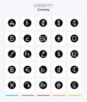 kreativ valuta 25 glyf fast svart ikon packa sådan som valuta.. finansiera. rican. costa vektor