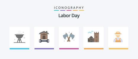 Labor Day Flat 5 Icon Pack inklusive Arbeiter. Baumeister. Schlüssel. Firewall. Wand. kreatives Symboldesign vektor