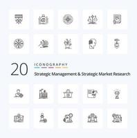 20 strategisk förvaltning och strategisk marknadsföra forskning linje ikon packa tycka om medalj planera vagn strategi schack vektor