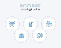 Morgenroutine blau Icon Pack 5 Icon Design. Glas. Abendessen. Bügelständer. Frühstück. Liner vektor