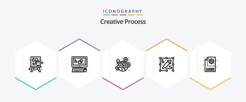 Creative Process 25-Zeilen-Icon-Pack inklusive Einstellung. Verfahren. Verfahren. kreativ. kreativ vektor