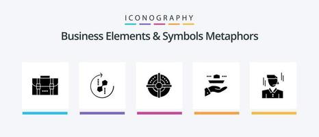 företag element och symboler metaforer glyf 5 ikon packa Inklusive middag. tjäna. gemensam. restaurang. punkt. kreativ ikoner design vektor