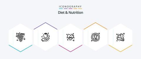 Diät und Ernährung 25-Zeilen-Icon-Pack, einschließlich gesund. Diät. Diät. frisch. Diät vektor