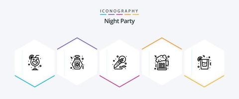 Night Party 25-Zeilen-Icon-Pack inklusive . Nacht. Musik. trinken. Nacht vektor