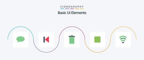 Basic UI Elements Flat 5 Icon Pack inklusive WLAN. Kontrollkästchen. Start. Kasten. Müll vektor