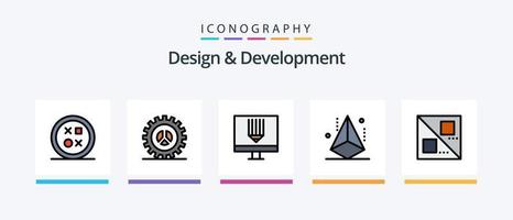 design och utveckling linje fylld 5 ikon packa Inklusive uppkopplad. utveckling. pensel. programmering. utveckling. kreativ ikoner design vektor
