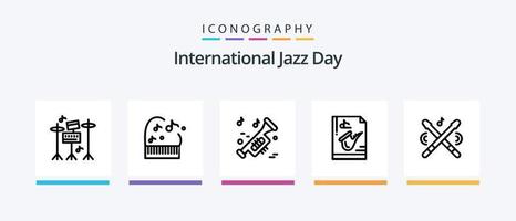 internationell jazz dag linje 5 ikon packa Inklusive . musik. Utrustning. dryck. multimedia. kreativ ikoner design vektor