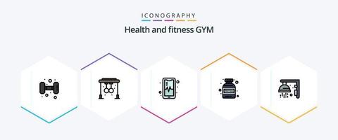 Gym 25 Filledline Icon Pack inklusive Sport. Fitnessstudio. Telefon. Fitness. Eiweiß vektor