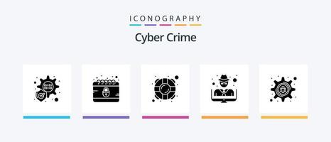 cyber brottslighet glyf 5 ikon packa Inklusive . hacker. sparare. cyber brottslighet. tjuv. kreativ ikoner design vektor
