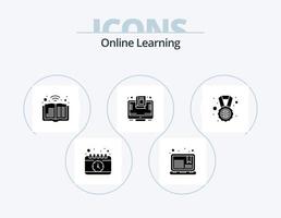 Online-Lern-Glyphen-Icon-Pack 5 Icon-Design. online. Ausbildung. Notiz. Buch. Podcast vektor