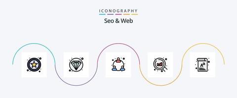 seo och webb linje fylld platt 5 ikon packa Inklusive . styrelse. nätverk. font. brev vektor