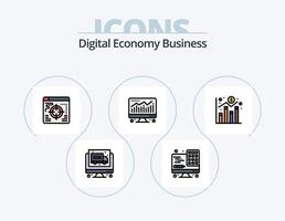 digitale Wirtschaft Business Line gefüllt Icon Pack 5 Icon Design. Wirtschaft. Währung. Netz. Münze. Laptop vektor