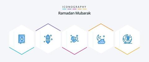 Ramadan 25 blaues Icon Pack inklusive Ramadan. Mond. Lampe. Essen. Islam vektor