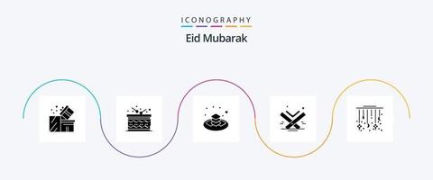 Eid Mubarak Glyphe 5 Icon Pack inklusive Eid. Buch. Glücklich. heilig. islamisch vektor