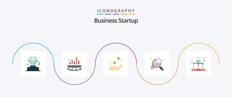 företag börja platt 5 ikon packa Inklusive nätverk. Sök. företag. förstoring. företag vektor