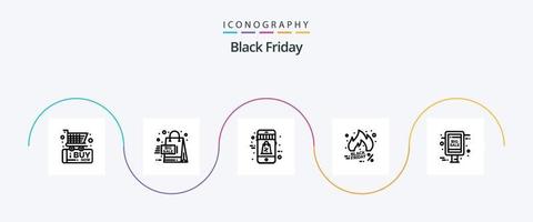 Black Friday Line 5 Icon Pack mit großem Angebot. Verkauf. Einkaufen. heiß. Freitag vektor