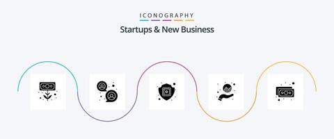 startups och ny företag glyf 5 ikon packa Inklusive Rapportera analys. Graf. grupp. försäkring. säkra vektor