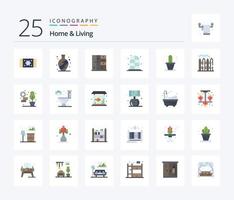 Home and Living 25 Flat Color Icon Pack inklusive Living. Zaun. Leben. Leben. Anlage vektor