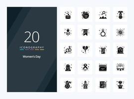 20 kvinnor dag fast glyf ikon för presentation vektor