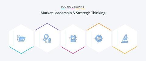 marknadsföra ledarskap och strategisk tänkande 25 blå ikon packa Inklusive ansluten. fokus. klot. användare id vektor