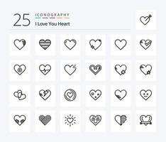 Herz 25-Zeilen-Icon-Pack inklusive Herz. Herz. Gut. schlagen. Herz vektor