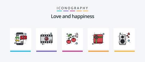 kärlek linje fylld 5 ikon packa Inklusive kosmetisk. romantik. klocka. kärlek. ljus. kreativ ikoner design vektor