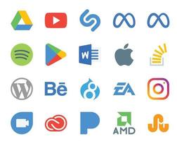 20 social media ikon packa Inklusive Behance wordpress appar svämma över fråga vektor