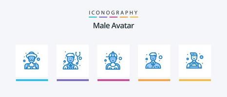 manlig avatar blå 5 ikon packa Inklusive . målare. mekaniker. dekoratör. man. kreativ ikoner design vektor