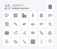 Bauwesen 25-Zeilen-Icon-Pack einschließlich Bau. Laser. Quadrat. Konstruktion. die Architektur vektor