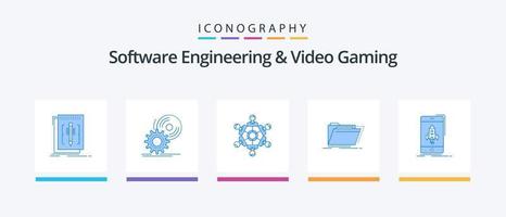 Softwareentwicklung und Videospiele Blue 5 Icon Pack inklusive Verzeichnis. Archiv. Software. spielen. Spiel. kreatives Symboldesign vektor