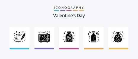 Valentinstag Glyphe 5 Icon Pack inklusive Wein. Liebe. Valentinstag. Lebensstil. Romantik. kreatives Symboldesign vektor