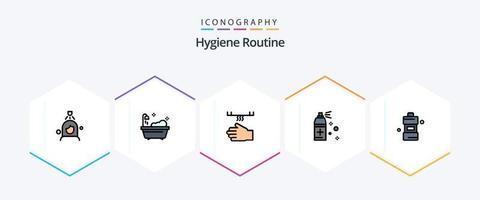 Hygieneroutine 25 gefüllte Symbolpackung inklusive Reinigung. Badezimmer. Badezimmer. sprühen. Flasche vektor