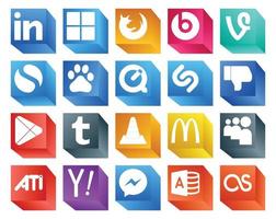 20 social media ikon packa Inklusive mcdonalds media snabb tid vlc appar vektor